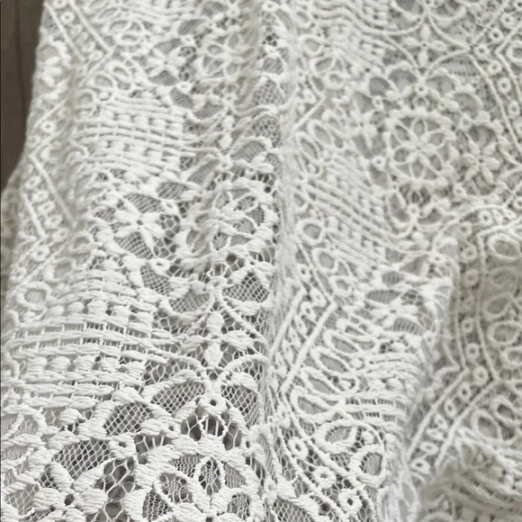 White Lace Bell Sleeve Knit Mini Dress Cover up Resort wear. Beach wear. Luxury - Picture 5 of 17